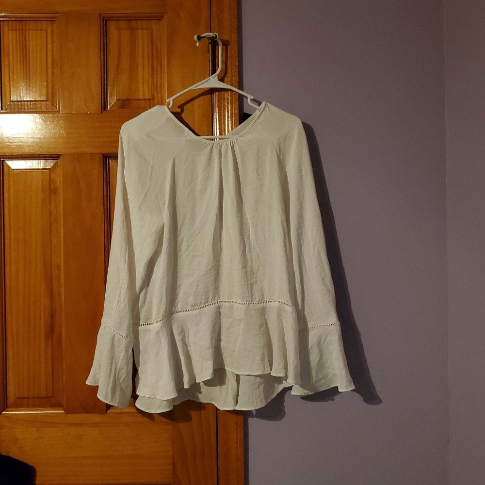 White silky long sleeve with ruffle ends
